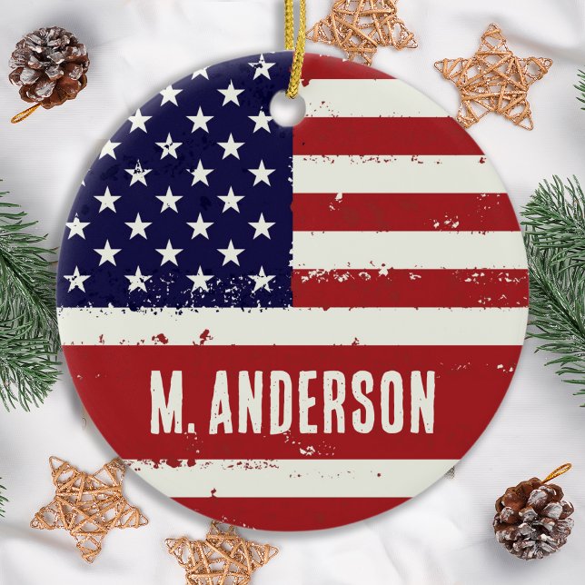 American Flag USA Personalised Patriotic Ceramic Ornament (Creator Uploaded)