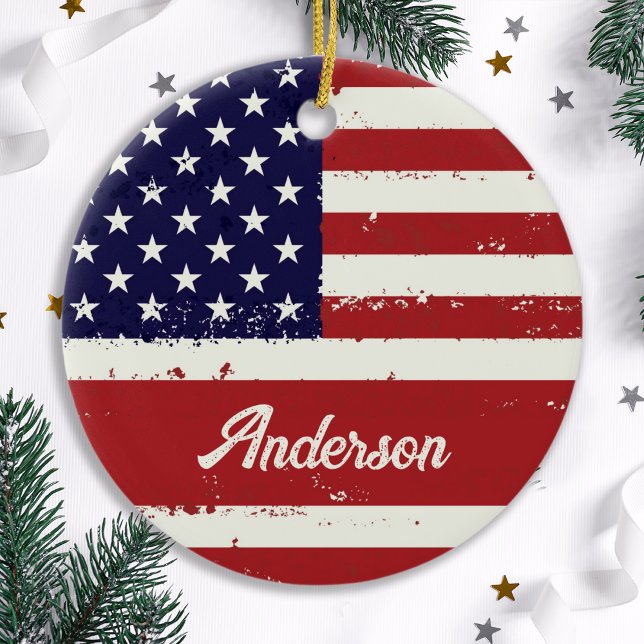 American Flag USA Personalised Patriotic Ceramic Ornament (Creator Uploaded)