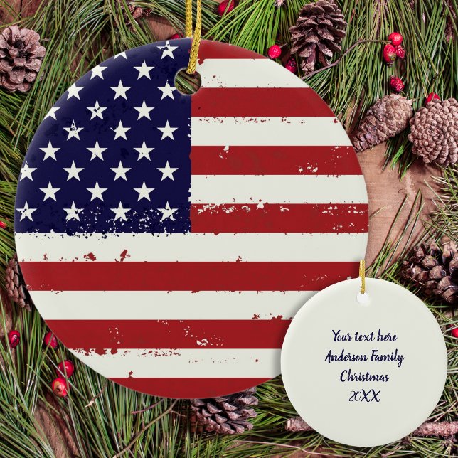 American Flag USA Personalised Patriotic Ceramic Ornament (Creator Uploaded)