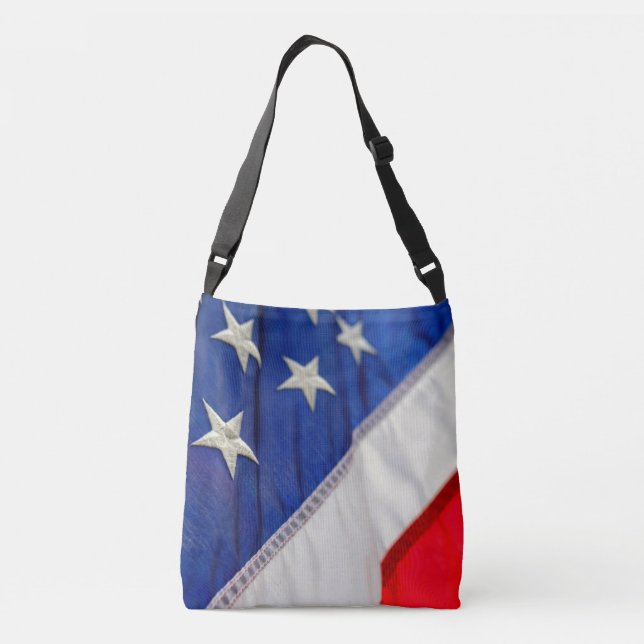 American Flag USA Red White Blue Crossbody Bag (Back)
