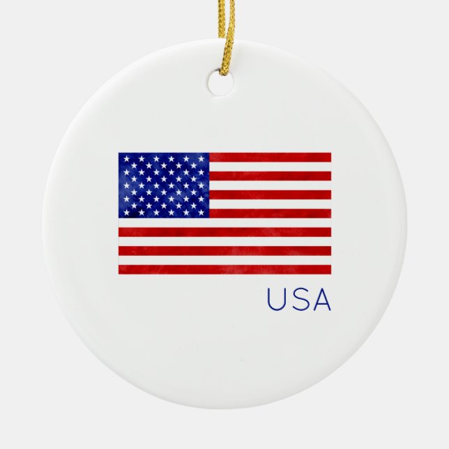 American Flag USA Red White Blue Patriotic Custom Ceramic Ornament (Front)