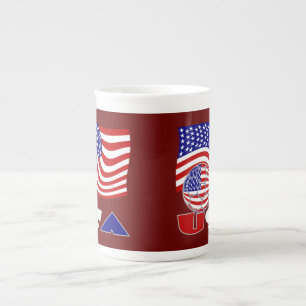 American Flag USA Soccer Ball Red Background Bone China Mug