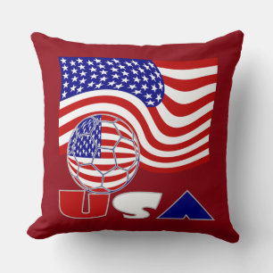 American Flag USA Soccer Ball Red Background Cushion