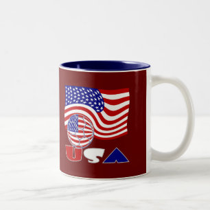 American Flag USA Soccer Ball Red Background Two-Tone Coffee Mug