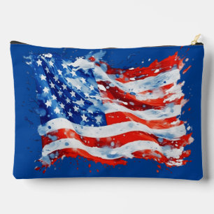 American Flag USA Watercolor 4th of July Accessory Pouch