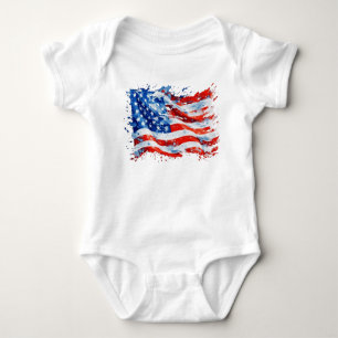 American Flag USA Watercolor 4th of July Baby Bodysuit