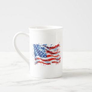 American Flag USA Watercolor 4th of July Bone China Mug