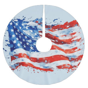 American Flag USA Watercolor 4th of July Brushed Polyester Tree Skirt