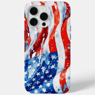 American Flag USA Watercolor 4th of July iPhone 15 Pro Max Case