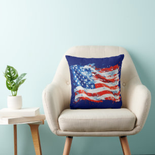 American Flag USA Watercolor 4th of July Cushion