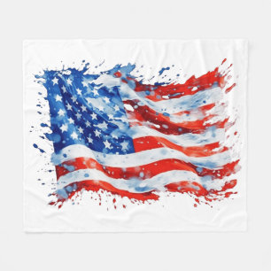 American Flag USA Watercolor 4th of July Fleece Blanket