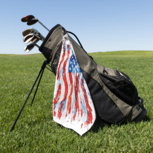 American Flag USA Watercolor 4th of July Golf Towel