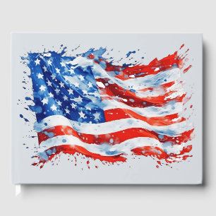 American Flag USA Watercolor 4th of July Guest Book