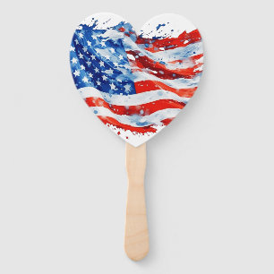 American Flag USA Watercolor 4th of July Hand Fan