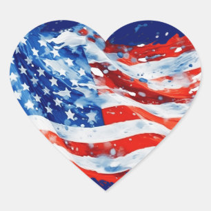 American Flag USA Watercolor 4th of July Heart Sticker