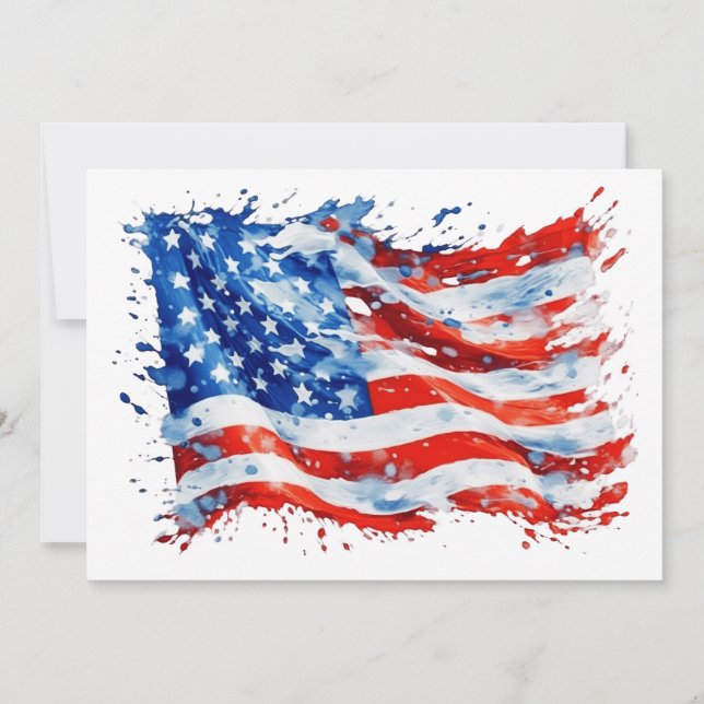 American Flag USA Watercolor 4th of July Holiday Card (Front)
