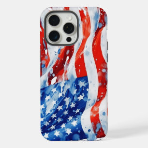American Flag USA Watercolor 4th of July iPhone 15 Pro Max Case