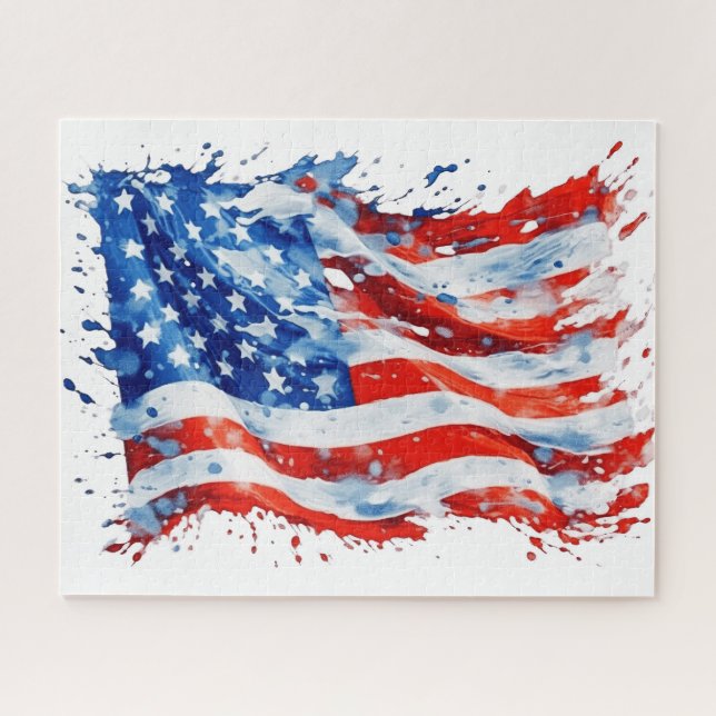 American Flag USA Watercolor 4th of July Jigsaw Puzzle (Horizontal)
