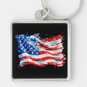 American Flag USA Watercolor 4th of July Key Ring