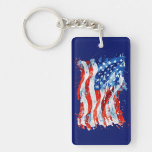 American Flag USA Watercolor 4th of July Key Ring