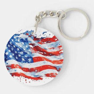 American Flag USA Watercolor 4th of July Key Ring