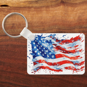 American Flag USA Watercolor 4th of July Key Ring
