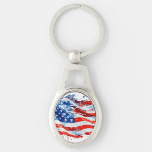 American Flag USA Watercolor 4th of July Key Ring