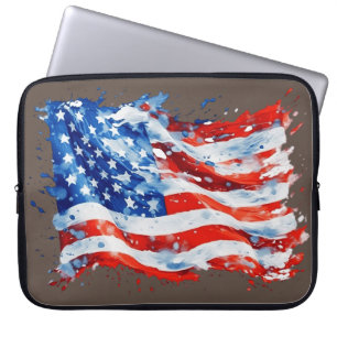American Flag USA Watercolor 4th of July Laptop Sleeve