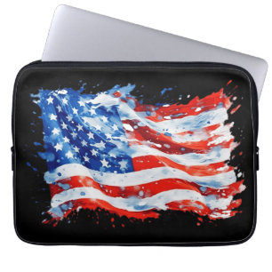 American Flag USA Watercolor 4th of July Laptop Sleeve