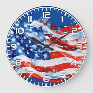 American Flag USA Watercolor 4th of July Large Clock