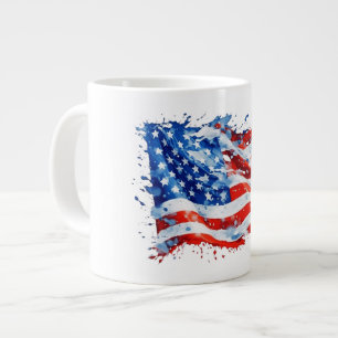 American Flag USA Watercolor 4th of July Large Coffee Mug