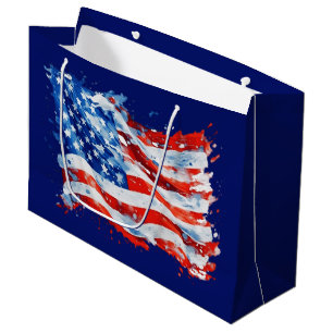 American Flag USA Watercolor 4th of July Large Gift Bag