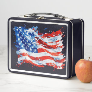 American Flag USA Watercolor 4th of July Metal Lunch Box