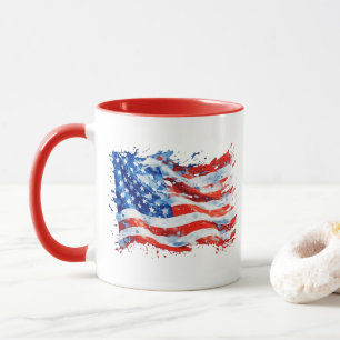 American Flag USA Watercolor 4th of July Mug
