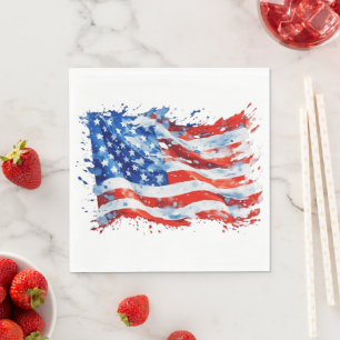 American Flag USA Watercolor 4th of July Napkin