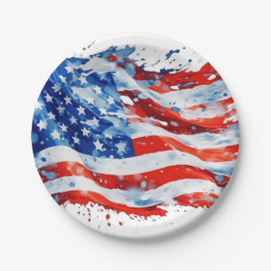 American Flag USA Watercolor 4th of July Paper Plate