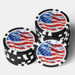 American Flag USA Watercolor 4th of July Poker Chips