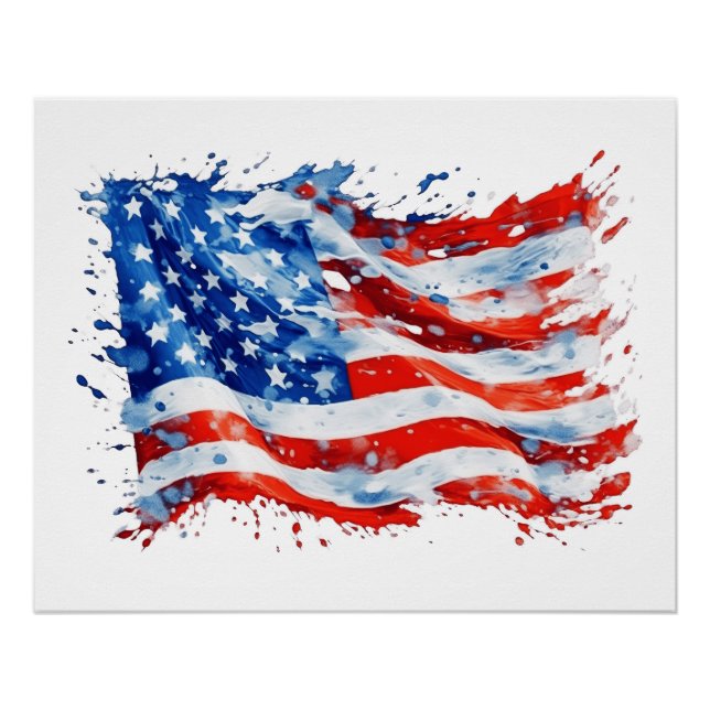 American Flag USA Watercolor 4th of July Poster (Front)