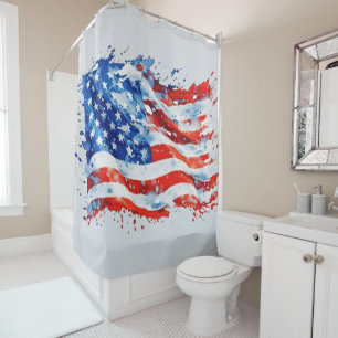 American Flag USA Watercolor 4th of July Shower Curtain