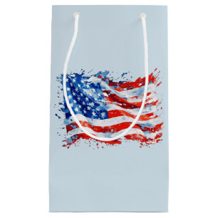 American Flag USA Watercolor 4th of July Small Gift Bag