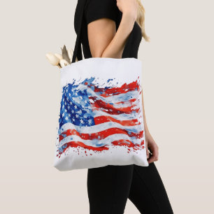 American Flag USA Watercolor 4th of July Tote Bag