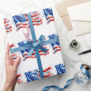 American Flag USA Watercolor 4th of July Wrapping Paper