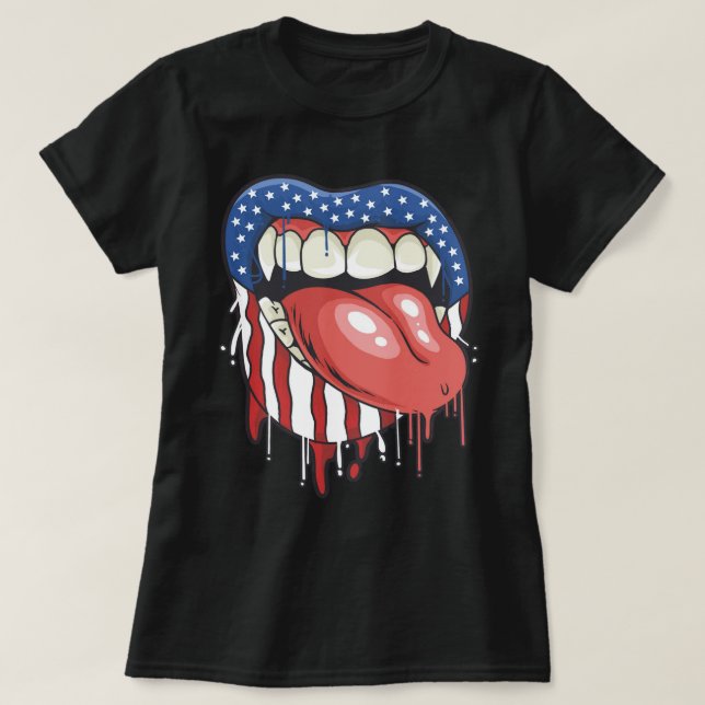 American Flag Vampire Lips T-Shirt (Design Front)