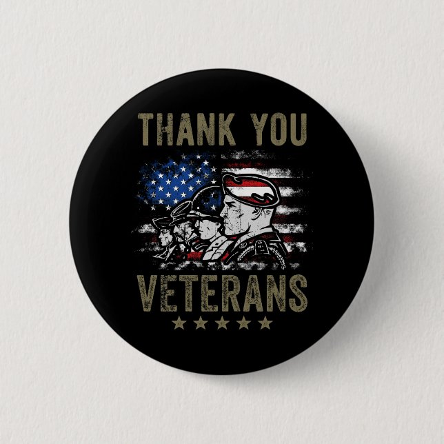 American Flag Veteran Day Thank You for Your Servi 6 Cm Round Badge (Front)