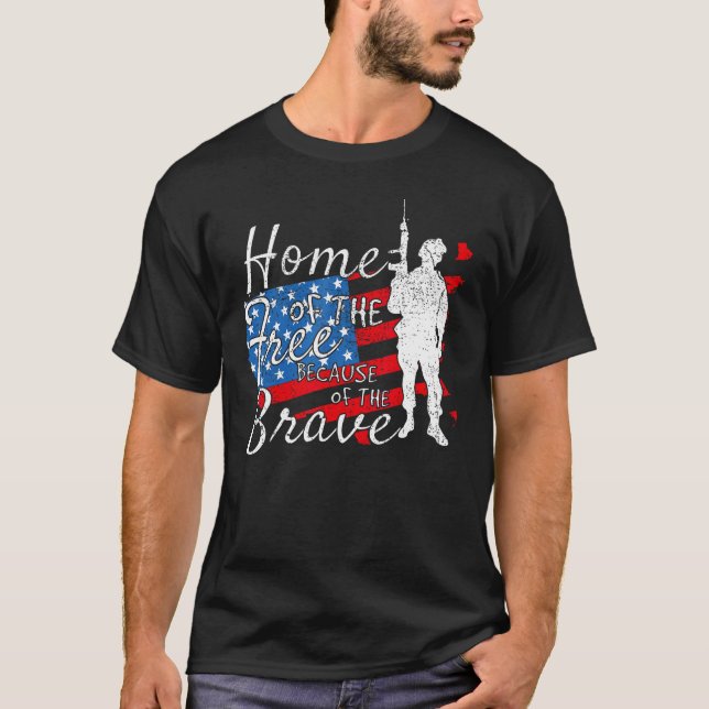 American Flag Veteran for Men Women Kids Home Of T T-Shirt (Front)