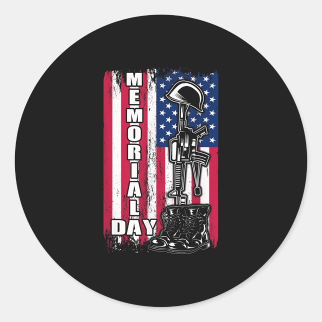 American Flag Veteran Memorial Day Patriotic  Classic Round Sticker (Front)