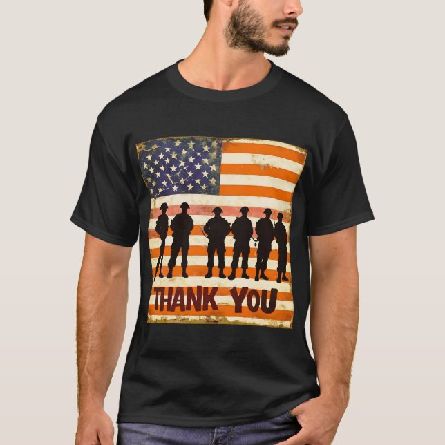 American Flag Veterans For Your Service  Thank you T-Shirt (Front)