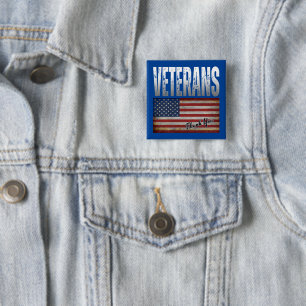 AMERICAN FLAG VETERANS THANK YOU 4TH OF JULY 15 CM SQUARE BADGE