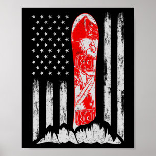 American Flag Vintage Cool Snowboarding Skiing Sno Poster