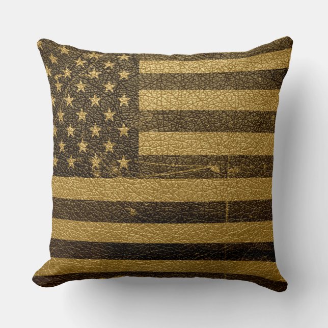 American Flag Vintage Leather Cushion (Front)